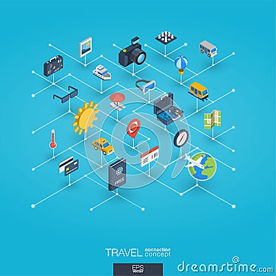 Travel integrated 3d web icons. Digital network isometric concept. Vector Illustration