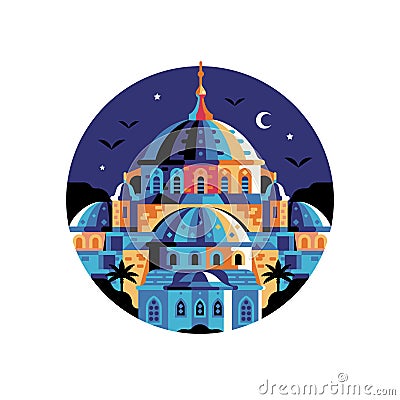 Istanbul Sultanahmet Blue Mosque Circle Icon Vector Illustration