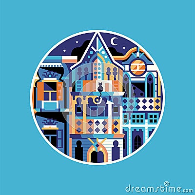 Travel Istanbul Icon with Ottoman Wooden House Vector Illustration