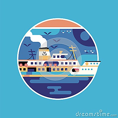 Travel Istanbul Icon with Steam Ferry Boat Vector Illustration