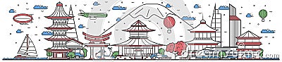 Travel in Japan country line flat design banner Vector Illustration