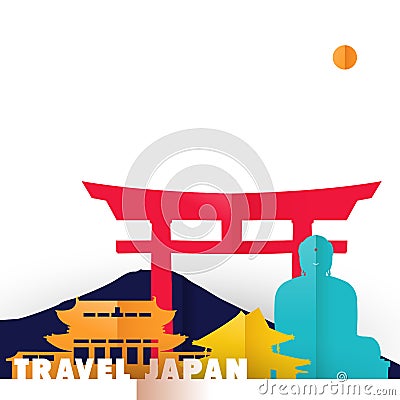 Travel Japan country paper cut world monuments Vector Illustration