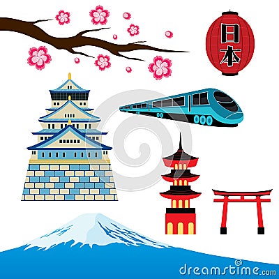 Travel Japan Landmark and Famous Destination Vector Illustration