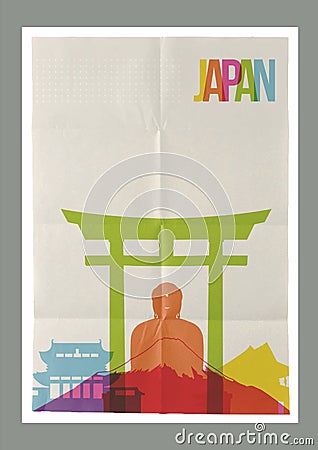 Travel Japan landmarks skyline vintage poster Vector Illustration