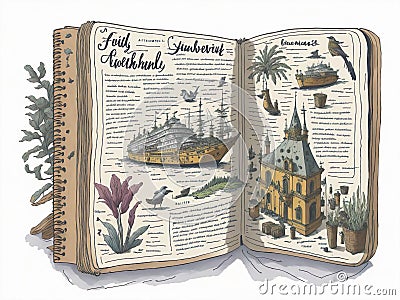 Travel Journal with sketches Stock Photo