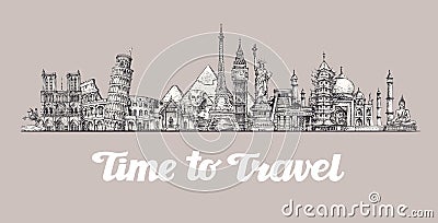 Travel, journey. Around the world, Sights of countries. Banner, vector illustration Vector Illustration