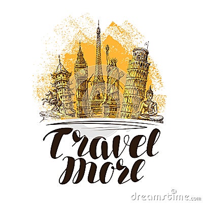 Travel, journey banner. Famous world landmarks. Sketch vector illustration Vector Illustration