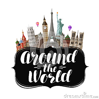 Travel, journey concept. Around the world, lettering. Vector illustration Vector Illustration