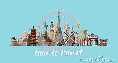 Travel, journey concept. Famous sights countries of world. Vector illustration Vector Illustration