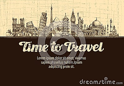 Travel, journey. vector hand-drawn sketches monuments of the world Vector Illustration