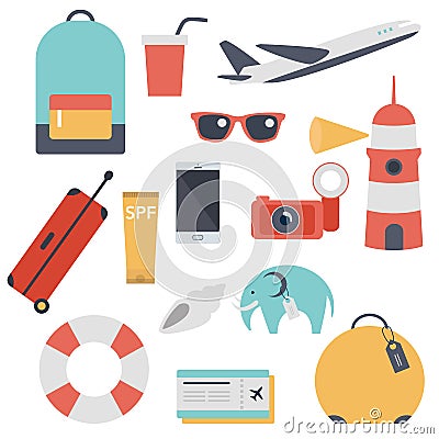 Travel kit, collection of touristic things Stock Photo