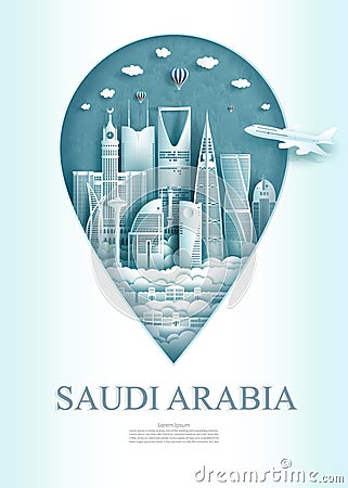 Travel landmark Saudi arabia monument pin of Asia Vector Illustration