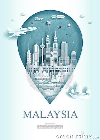 Travel landmarks Kuala Lumpur of Malaysia architecture in pin point symbol Stock Photo