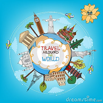 Travel landmarks monuments around world Vector Illustration