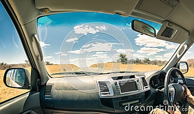 Travel landscape from a car cockpit - Concept of adventure trip Stock Photo