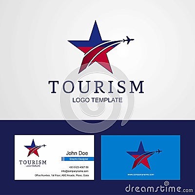 Travel Liechtenstein flag Creative Star Logo and Business card d Vector Illustration