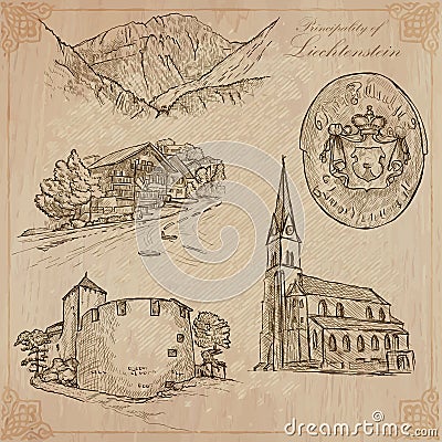 Travel, LIECHTENSTEIN - An hand drawn vector pack Vector Illustration