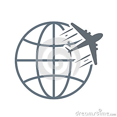 Travel logo icon with globe and plane Vector Illustration