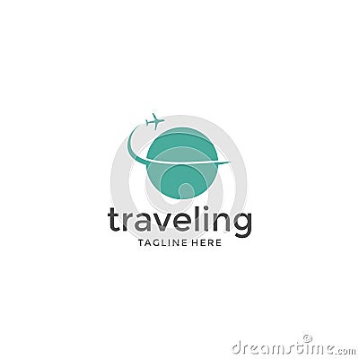 Travel logo image with airplane and earth Vector Illustration