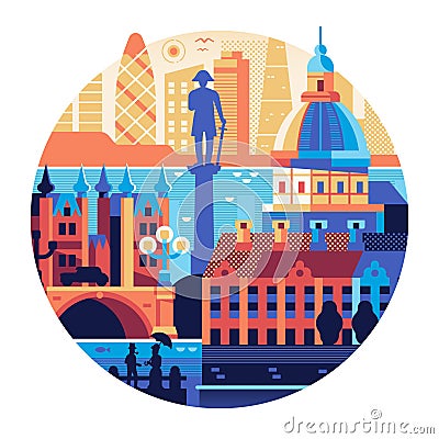 Travel London Circle Icon with St. Paul Cathedral Vector Illustration