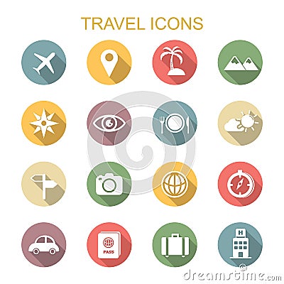 Travel long shadow icons Vector Illustration