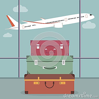 Travel Luggage in the Airport Vector Illustration