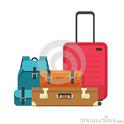 Travel luggage bags heap or airport baggage suitcases ready for flight tour or trip vector isolated clipart in flat Vector Illustration