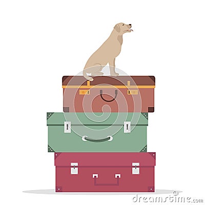 Travel Luggage and Dog Vector Illustration