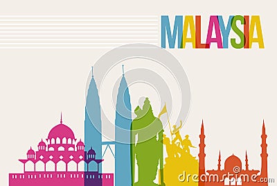 Travel Malaysia destination landmarks skyline background Vector Illustration