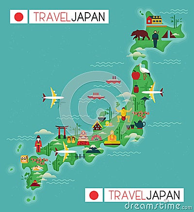 Travel Map of Japan Vector Illustration