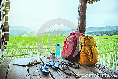Travel nature. Travel relax. ront of the balcony. Look at the rustic nature Stock Photo