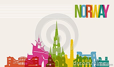 Travel Norway destination landmarks skyline background Vector Illustration