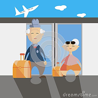 Travel old pair woman and man flat vector illustration Vector Illustration