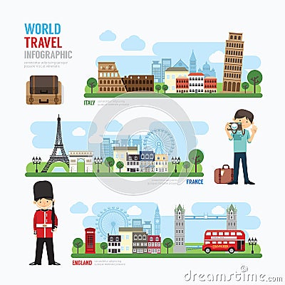 Travel and outdoor Europe Landmark Template Design Infographic. Vector Illustration