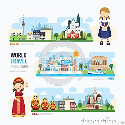 Travel and outdoor Europe Landmark Template Design Infographic. Vector Illustration