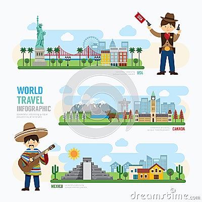 Travel and outdoor Landmark mexico, canada, usa Template Design Vector Illustration