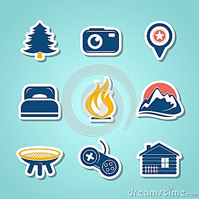 Travel and outdoor paper icons Vector Illustration