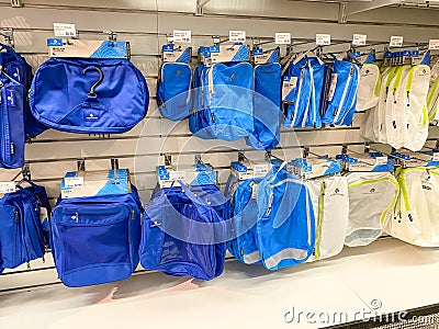 The travel packing compression bag display at The Container Store retail organizing store Editorial Stock Photo