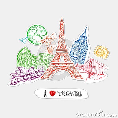 Travel Paper Stickers Set Vector Illustration
