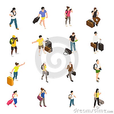 Travel People Isometric Icons Vector Illustration