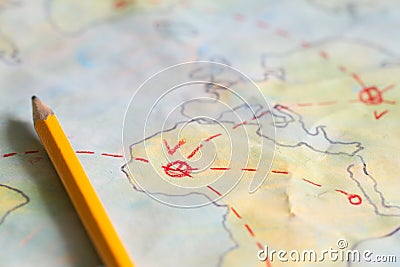 Travel plan on map background concept Stock Photo