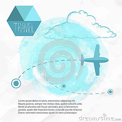 Travel by plane. Airplane on his destination routes. Vector Illustration