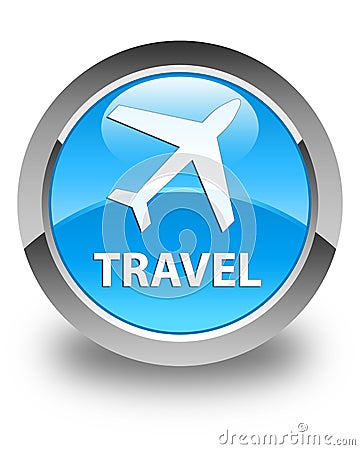 Travel (plane icon) glossy cyan blue round button Cartoon Illustration