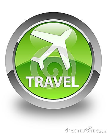 Travel (plane icon) glossy green round button Cartoon Illustration