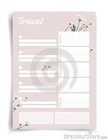 Travel planner. Travel planner template. Habit tracker. Blank template. Vector illustration. Minimal style. Vector Illustration