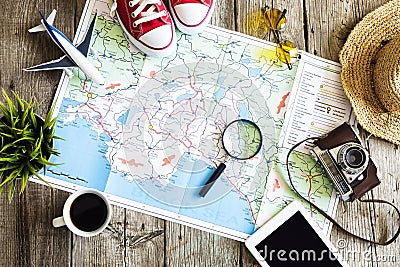 Travel planning concept on map Stock Photo