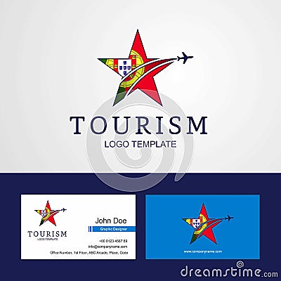 Travel Portugal flag Creative Star Logo and Business card design Vector Illustration