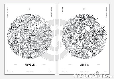 Travel poster, urban street plan city map Prague and Vienna, vector illustration Vector Illustration