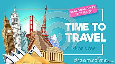 Travel promo banner design for travel agency. Vector illustration Vector Illustration