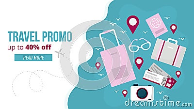 Travel promo banner vector illustration. Vector Illustration